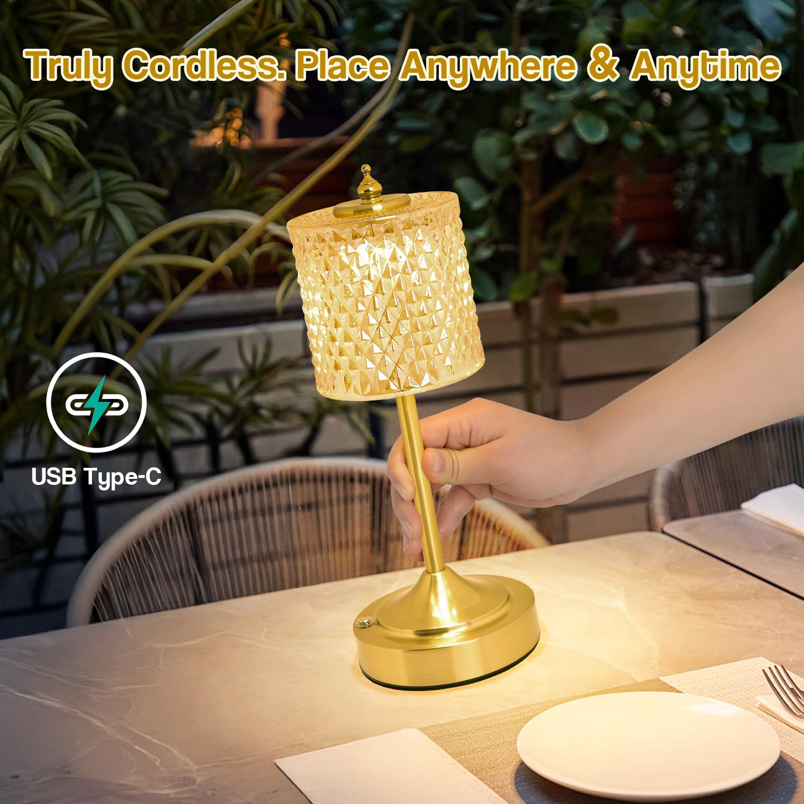 Cordless Lotus Flower Table Lamp, 5200mAh Rechargeable Battery Operated Portable Lamp, 3-Color Dimmable Touch Control Small Desk Lamp for Bedroom, Office, Kitchen, Nightstand,Room Decor (Flower Amber)