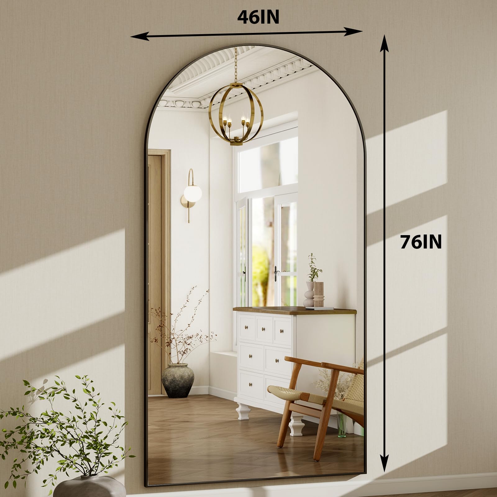 HARRITPURE 64"x21" Arched Full Length Mirror Floor Mirrors with Aluminum Alloy Frame Free-Standing Wall Mounted or Leaning Large Bedroom Dressing Mirror Modern & Contemporary Decor for Home,Black
