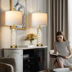 29" Gold Modern Table Lamps Set of 2, 3-Way Dimmable Touch Lamps for Nightstand with USB A+C & Outlets,Brass Lamps for Living Room, Bedroom, Nightstand, Entryway(2 Bulbs Included)
