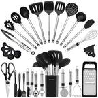 Kitchen Utensil Set-Silicone Cooking Utensils-33 Kitchen Gadgets & Spoons for Nonstick Cookware-Silicone and Stainless Steel Spatula Set-Best Kitchen Tools, Useful Pots (Khaki)