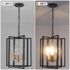 Black Gold Chandelier for Dining Room, Modern Farmhouse 3 Light Entryway Pendant Light Fixture Adjustable Geometric Industrial Rustic Foyer Light for Living Room Kitchen Island Hallway Bedroom