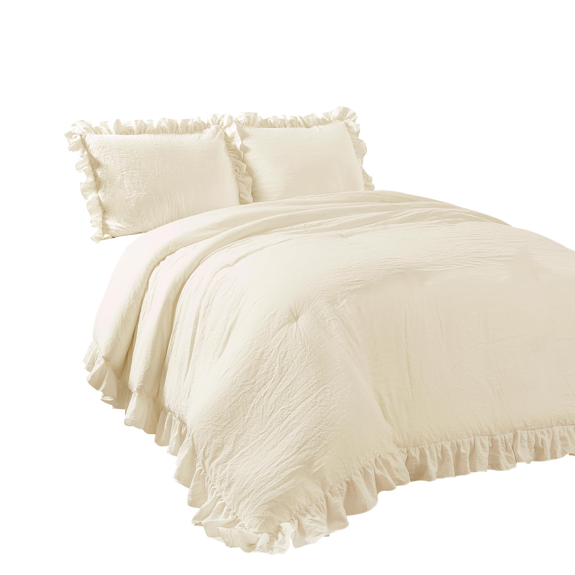 Lush Decor Reyna Ruffle Comforter Set - 3 Piece Cozy Ruffled Bedding Set - Timeless Elegance and Comfort for Bedroom - King, Gray