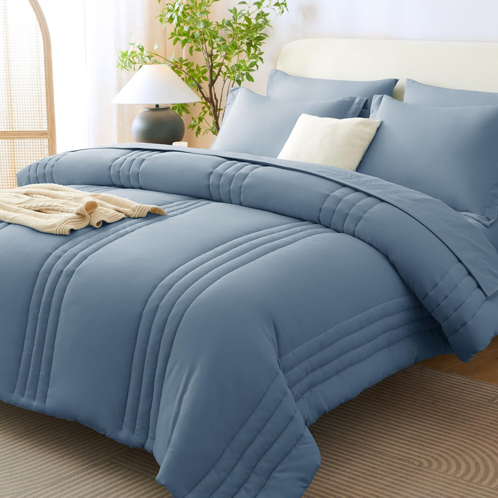 CozyLux Queen Size Comforter Sets - 7 Piece Bed in a Bag Olive Green Comforter Set with Sheets Luxury Bed Set All Seasons, Soft Bedding Set with Down Alternative Comforter, Sheets, Pillowcases & Shams