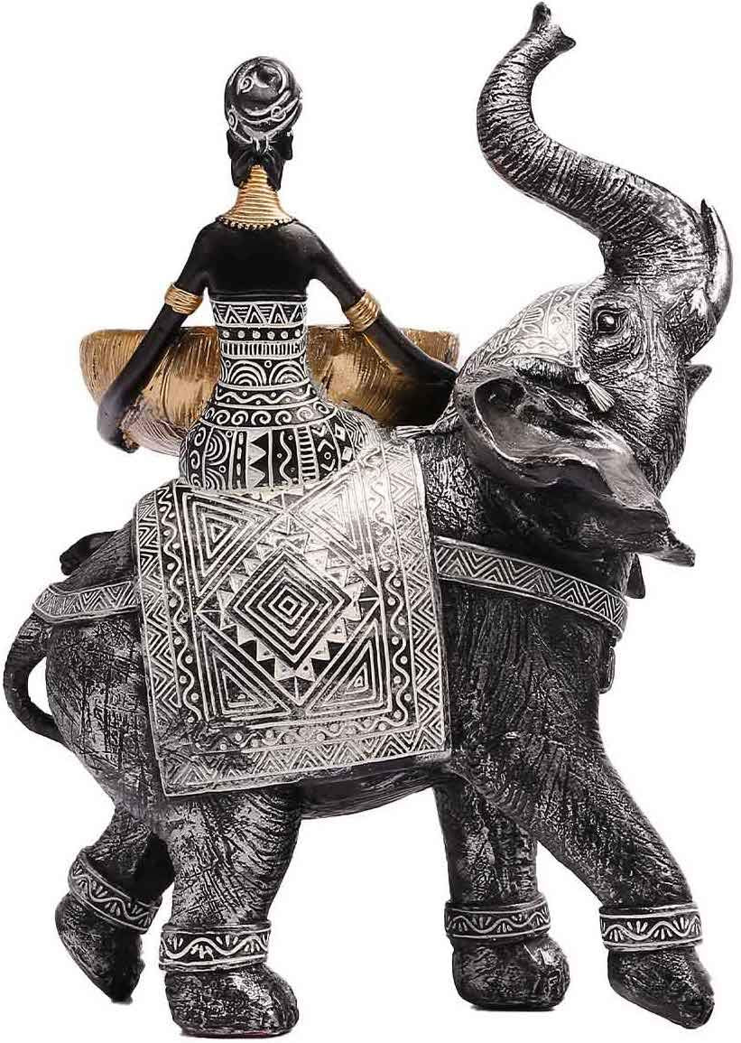 Lescafita African Woman Riding Lion Resin Statue – Tribal Figurine for Home Decor, Elegant Black and Gold Sculpture for Shelf, Desk, or Mantel, Unique for Mom, Friends, Women, Christmas
