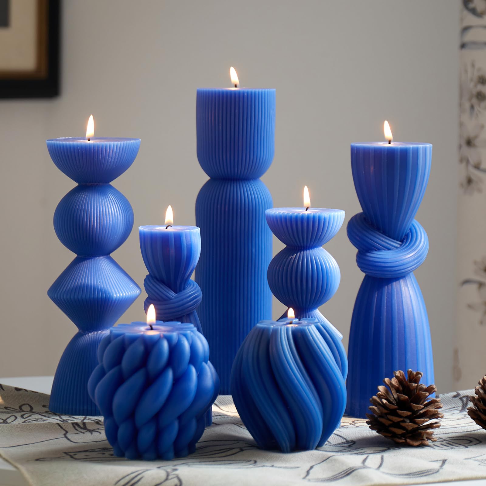 7 Pcs Large Ribbed Pillar Candles - Handmade Soy Wax Candles for Home Decor, Modern Shelf Decor, Housewarming Gift, Aesthetic Room Decor (White)