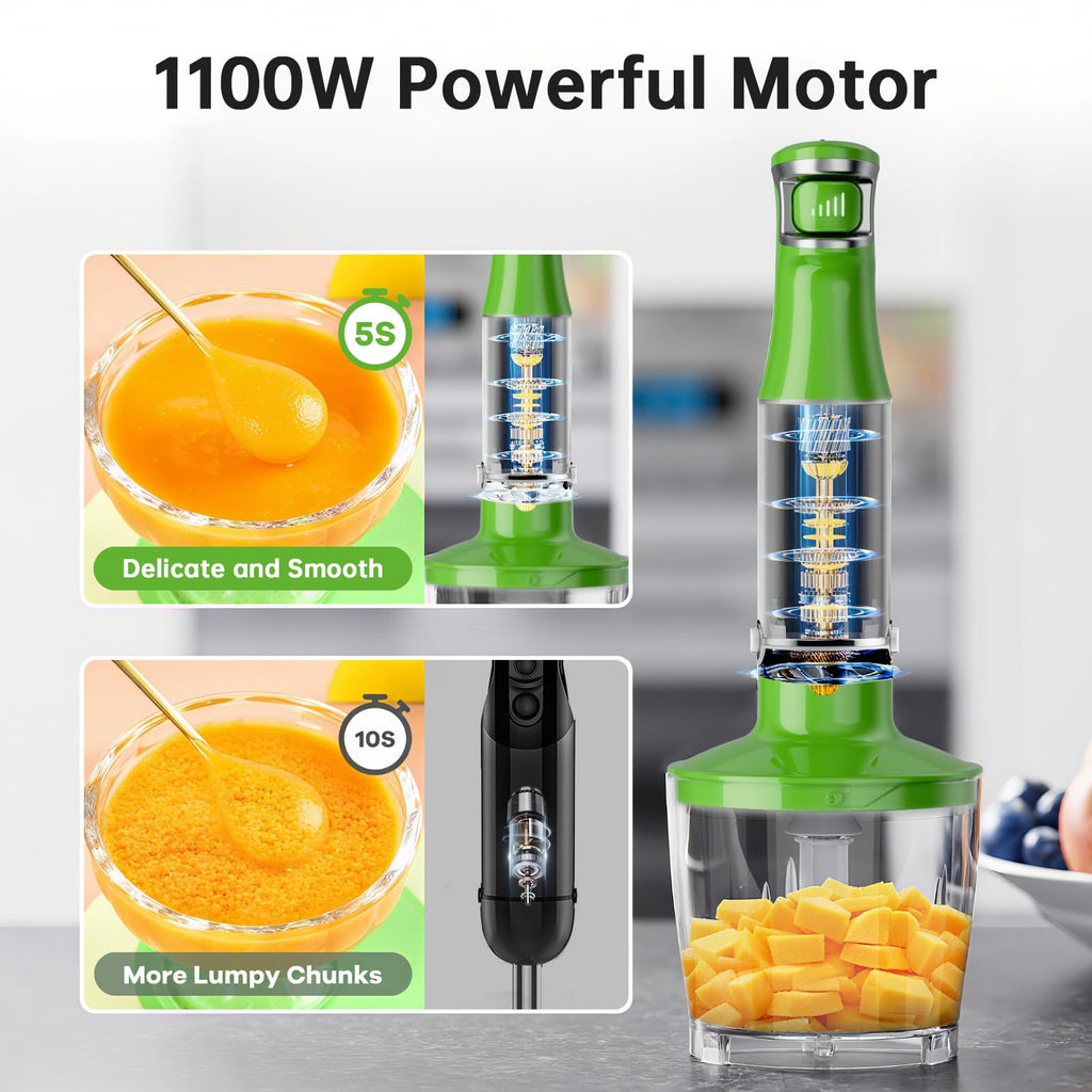 Turelar Immersion Blender Handheld Corded Hand Blenders Set 1100W, Trigger Variable Speed 5 in 1 Stick Emulsifier with Chopper, Whisk and Frother for Soup, Baby Food and Smoothies, Navy Blue