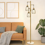 Dimmable Floor Lamp, Industrial Floor Lamps for Living Room, Gold Tree Lamp Standing Lamp Tall Lamps with 3 Elegant Teardrop Cage Head & 800 Lumens LED Bulbs for Living room Bedroom Office Dining Room