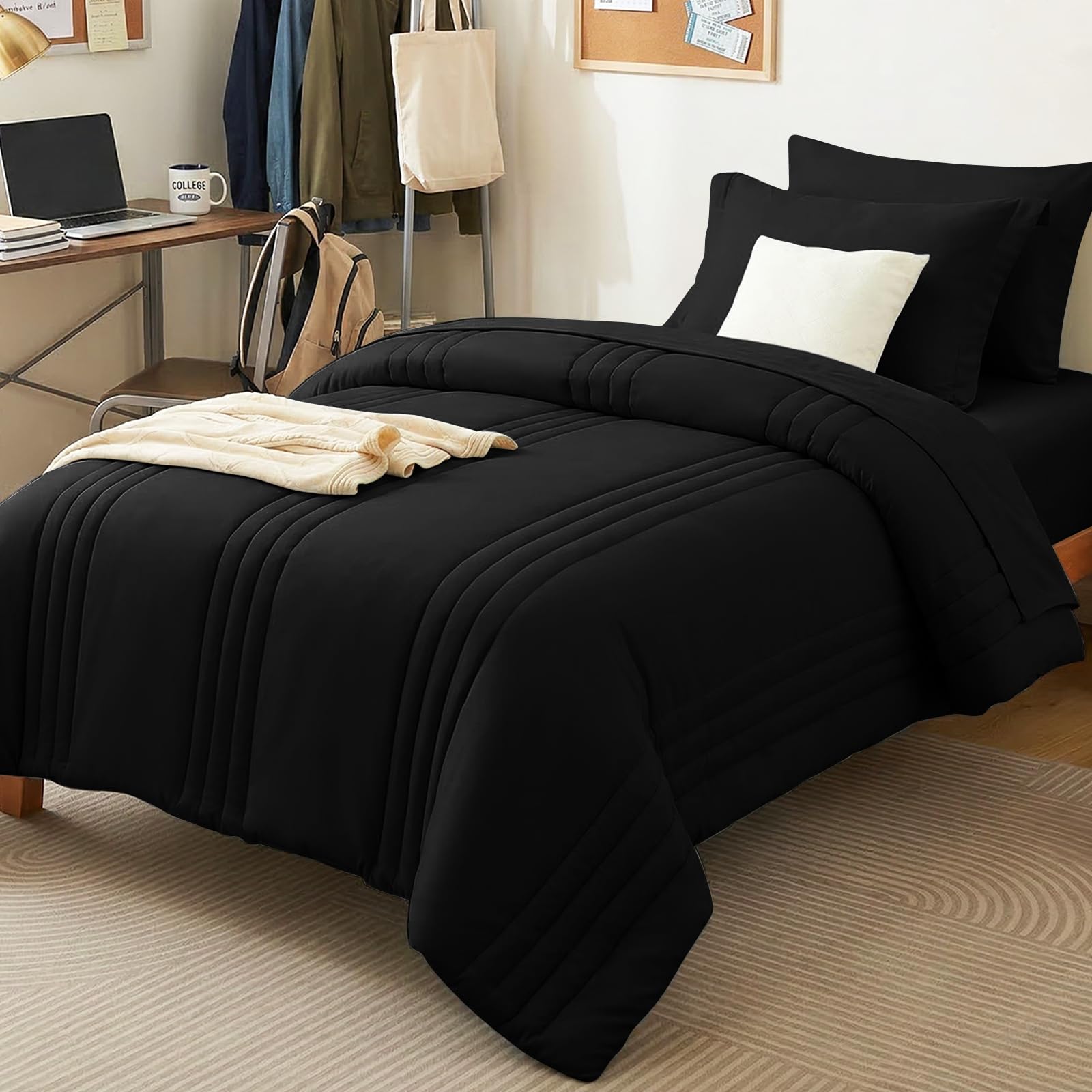 CozyLux Queen Size Comforter Sets - 7 Piece Bed in a Bag Olive Green Comforter Set with Sheets Luxury Bed Set All Seasons, Soft Bedding Set with Down Alternative Comforter, Sheets, Pillowcases & Shams