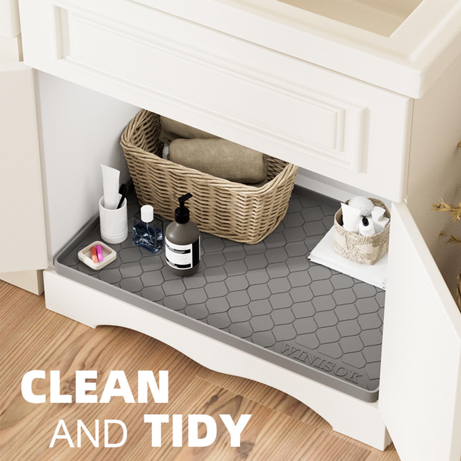 Winisok Silicone Under Sink Mat 34" x 22", kitchen Essentials and Gadgets, Shelf liner and Cabinet Protector, Home Organizers and Storage, Waterproof Bathroom Tray