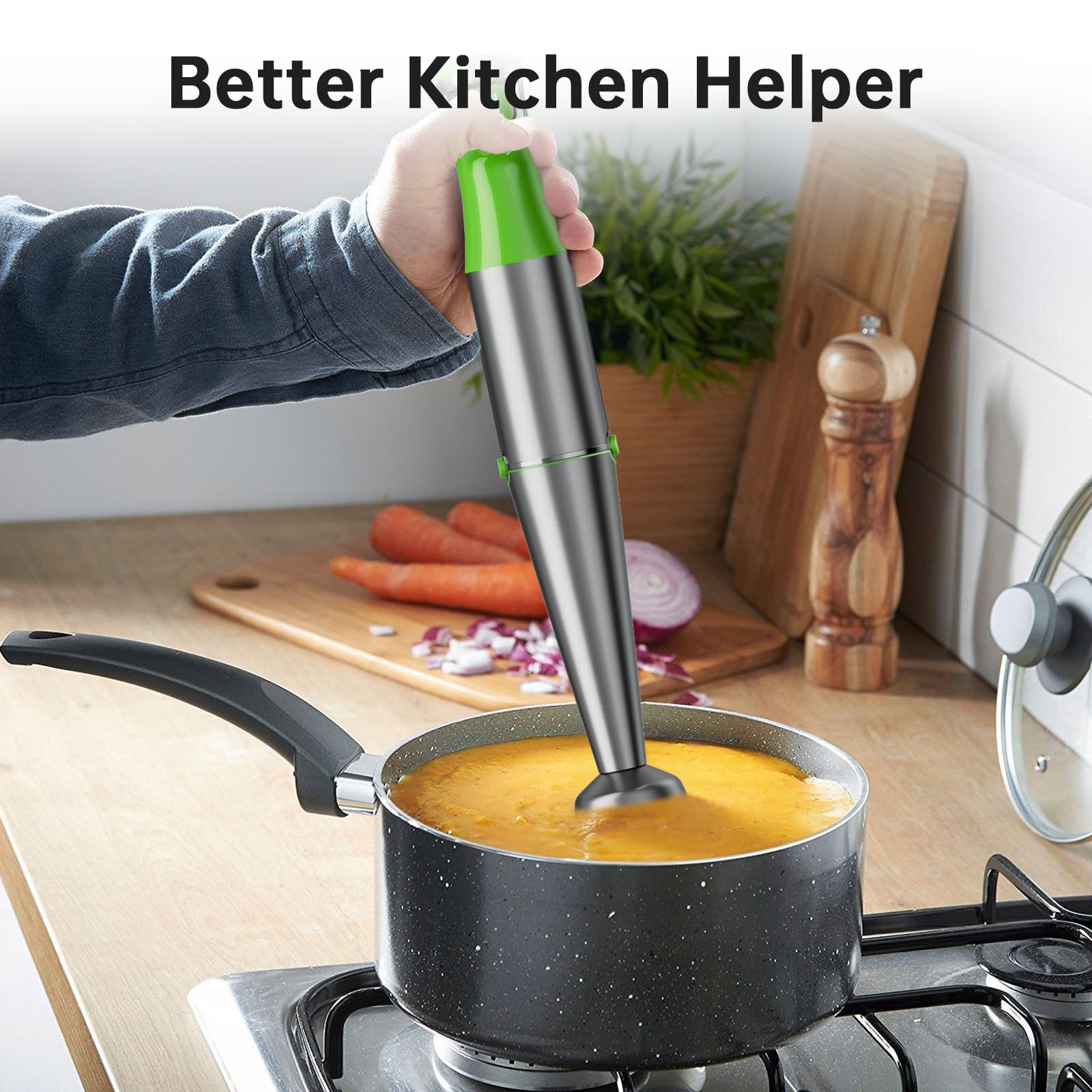 Turelar Immersion Blender Handheld Corded Hand Blenders Set 1100W, Trigger Variable Speed 5 in 1 Stick Emulsifier with Chopper, Whisk and Frother for Soup, Baby Food and Smoothies, Navy Blue