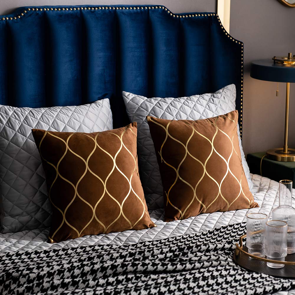 DEZENE 12x20 Inch Gold Velvet Throw Pillow Covers: 2 Pack Rectangular Decorative Pillow Cases for Bedroom Sofa Couch Living Room, Black