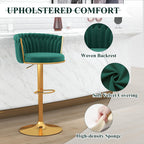 ABET Gold Bar Stool Set of 2, Velvet Swivel Barstools, Height Adjustable Counter Stools with Woven Back, Upholstered Modern Luxury Kitchen Stools with Footrest for Cafe, Pub, Black