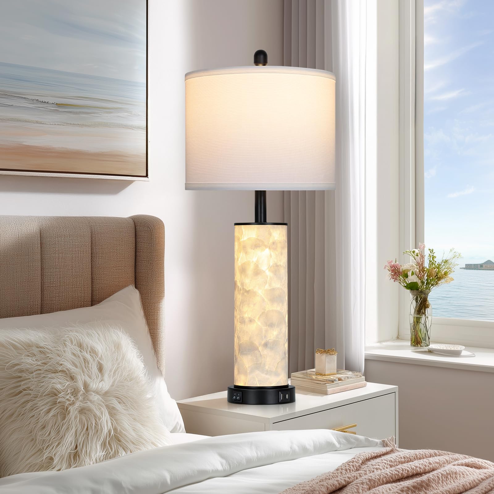 29" Gold Modern Table Lamps Set of 2, 3-Way Dimmable Touch Lamps for Nightstand with USB A+C & Outlets,Brass Lamps for Living Room, Bedroom, Nightstand, Entryway(2 Bulbs Included)