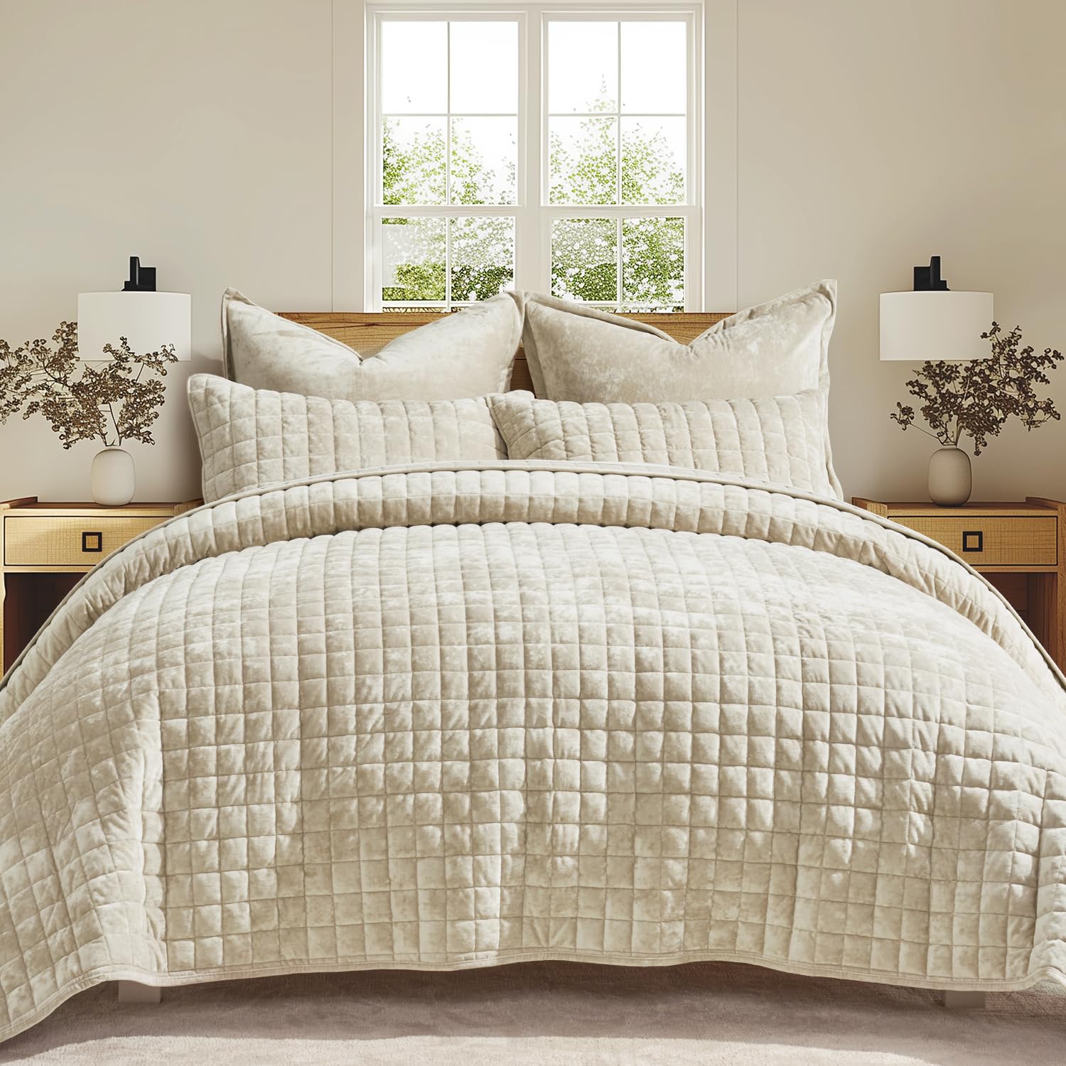RECYCO Luxury Velvet Quilt Set King Size, Lightweight Velvet Comforter Set, Oversized Bedspread Coverlet Quilted Bedding Set, with 2 Matching Pillow Shams, for All Season, Navy Blue