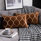 DEZENE 12x20 Inch Gold Velvet Throw Pillow Covers: 2 Pack Rectangular Decorative Pillow Cases for Bedroom Sofa Couch Living Room, Black