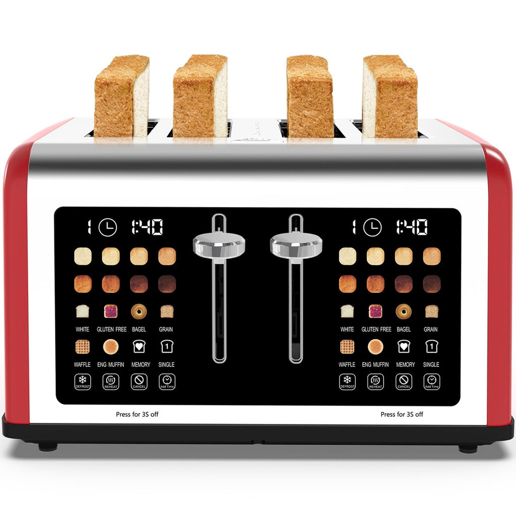4 Slice Toaster Touch Screen, Stainless Steel Toasters Digital Timer, Dual Control Panel Toasters, 8 Shade Settings 6 Bread Types for Bagel, Cancel, Defrost 1650W