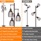 Dimmable Floor Lamp, Industrial Floor Lamps for Living Room, Gold Tree Lamp Standing Lamp Tall Lamps with 3 Elegant Teardrop Cage Head & 800 Lumens LED Bulbs for Living room Bedroom Office Dining Room