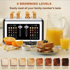 4 Slice Toaster Touch Screen, Stainless Steel Toasters Digital Timer, Dual Control Panel Toasters, 8 Shade Settings 6 Bread Types for Bagel, Cancel, Defrost 1650W