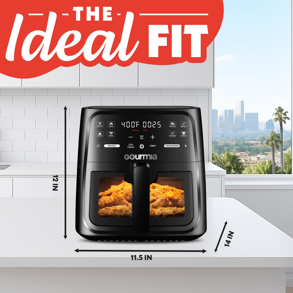 Gourmia 8 Qt Air Fryer, 8 Presets with Digital Display, FryForce 360° Technology, Easy View Window & Interior Light, Dishwasher Safe Basket, Green