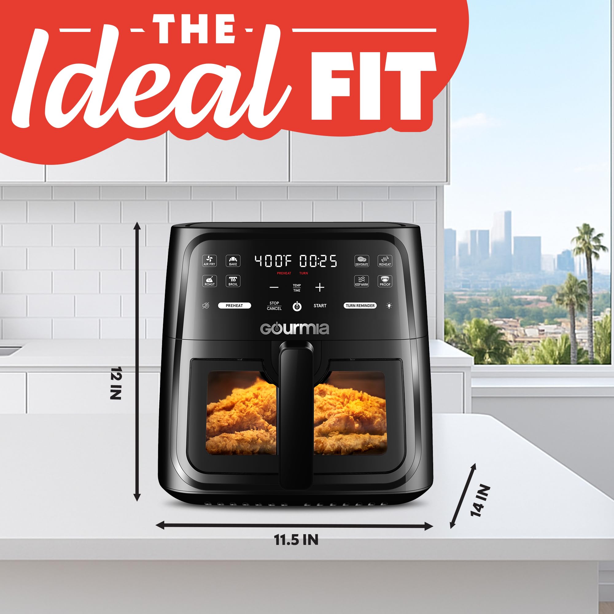 Gourmia 8 Qt Air Fryer, 8 Presets with Digital Display, FryForce 360° Technology, Easy View Window & Interior Light, Dishwasher Safe Basket, Green