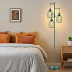 Dimmable Floor Lamp, Industrial Floor Lamps for Living Room, Gold Tree Lamp Standing Lamp Tall Lamps with 3 Elegant Teardrop Cage Head & 800 Lumens LED Bulbs for Living room Bedroom Office Dining Room