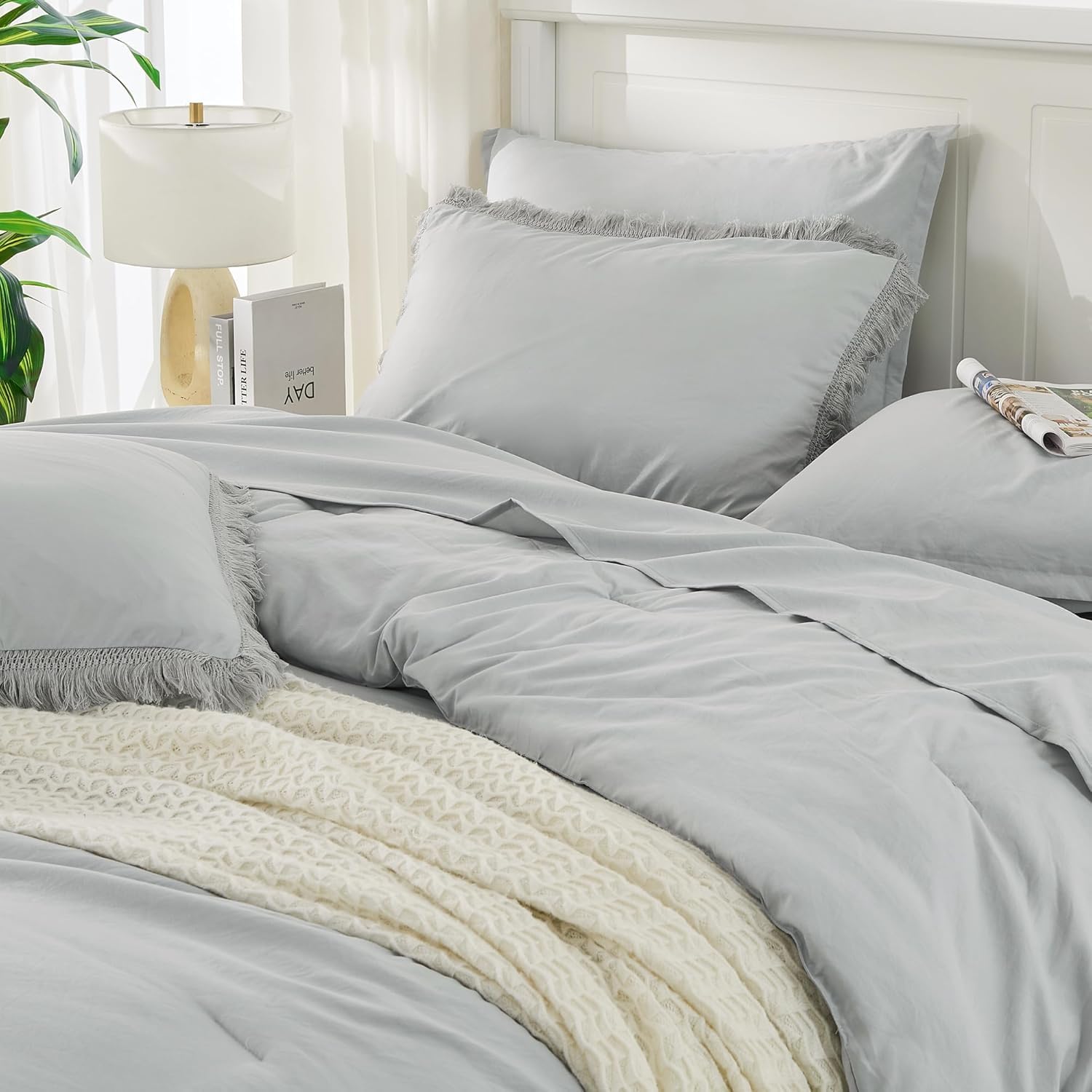 Andency King Size Comforter Set with Sheets Light Pink - 7 Pieces Bed in a Bag Boho Soft Lightweight Bedding Sets, Tassel Bed Set with Comforter, Sheets, Pillowcases & Shams