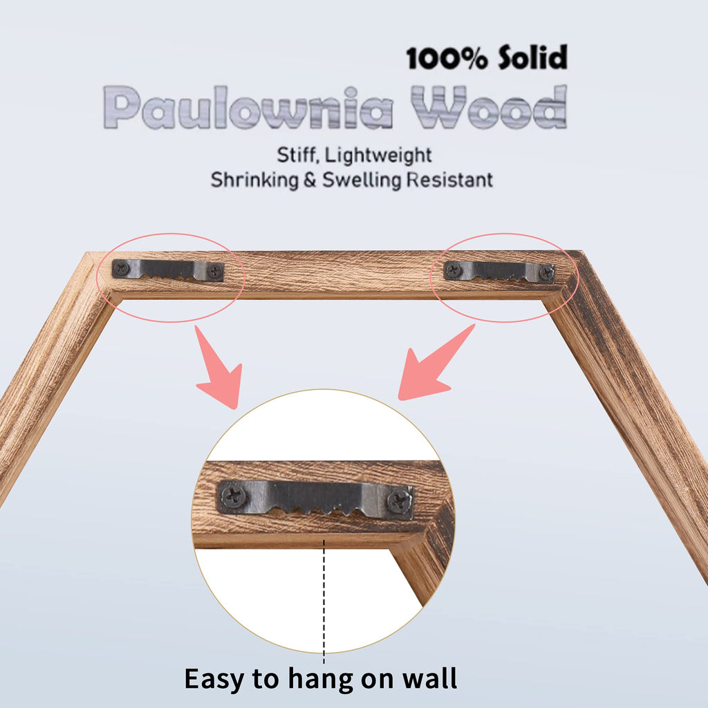 WONFUlity Hexagon Floating Shelves Honeycomb Shelves Wall Mounted Wood Farmhouse Storage Wall Shelf for Bathroom, Kitchen, Bedroom, Living Room,Driftwood Finish Decor,Dark Brwon