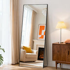 DUMOS Arched Full Length Mirror with Stand 64"x21" Floor Standing Aluminum Frame for Bedroom Body Hanging Leaning Modern Simple Home Decor Shatter-proorf Nano Glass Wall Living Room Cloakroom Black