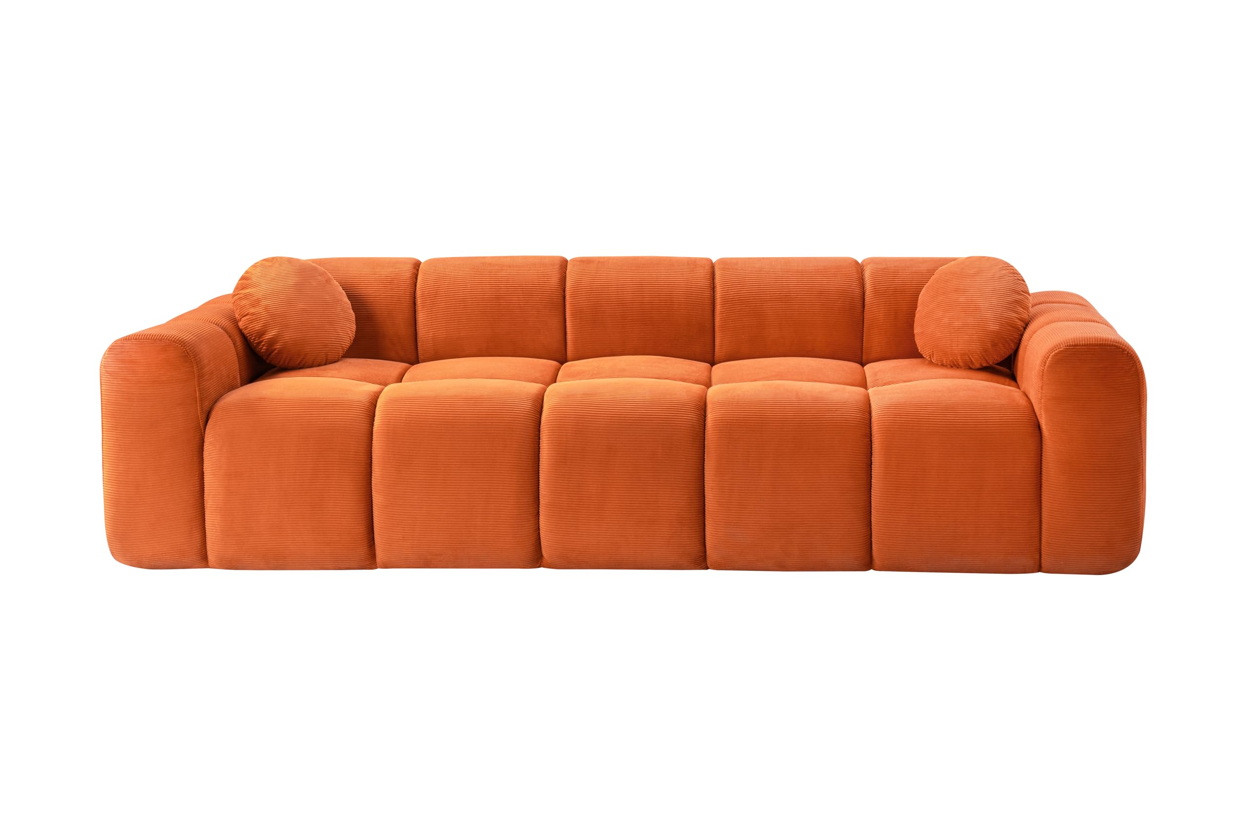 98.4-Inch Oversized Boneless Cloud Couches Deep Seat Foam Sofa Couch with 2 Round Toss Pillows, Luxury Corduroy Upholstered 3 Seat Tufted Loveseat, Cloud Sofa in a Box