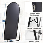 DUMOS Arched Full Length Mirror with Stand 64"x21" Floor Standing Aluminum Frame for Bedroom Body Hanging Leaning Modern Simple Home Decor Shatter-proorf Nano Glass Wall Living Room Cloakroom Black