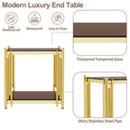 Luxury Gold Square Glass End Table, 19.7" Modern Side Table with Stainless Steel Irregular Leg Clear Tempered Glass Tabletop, Accent Furniture for Living Room, Clear