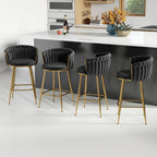 ABET Gold Bar Stool Set of 2, Velvet Swivel Barstools, Height Adjustable Counter Stools with Woven Back, Upholstered Modern Luxury Kitchen Stools with Footrest for Cafe, Pub, Black