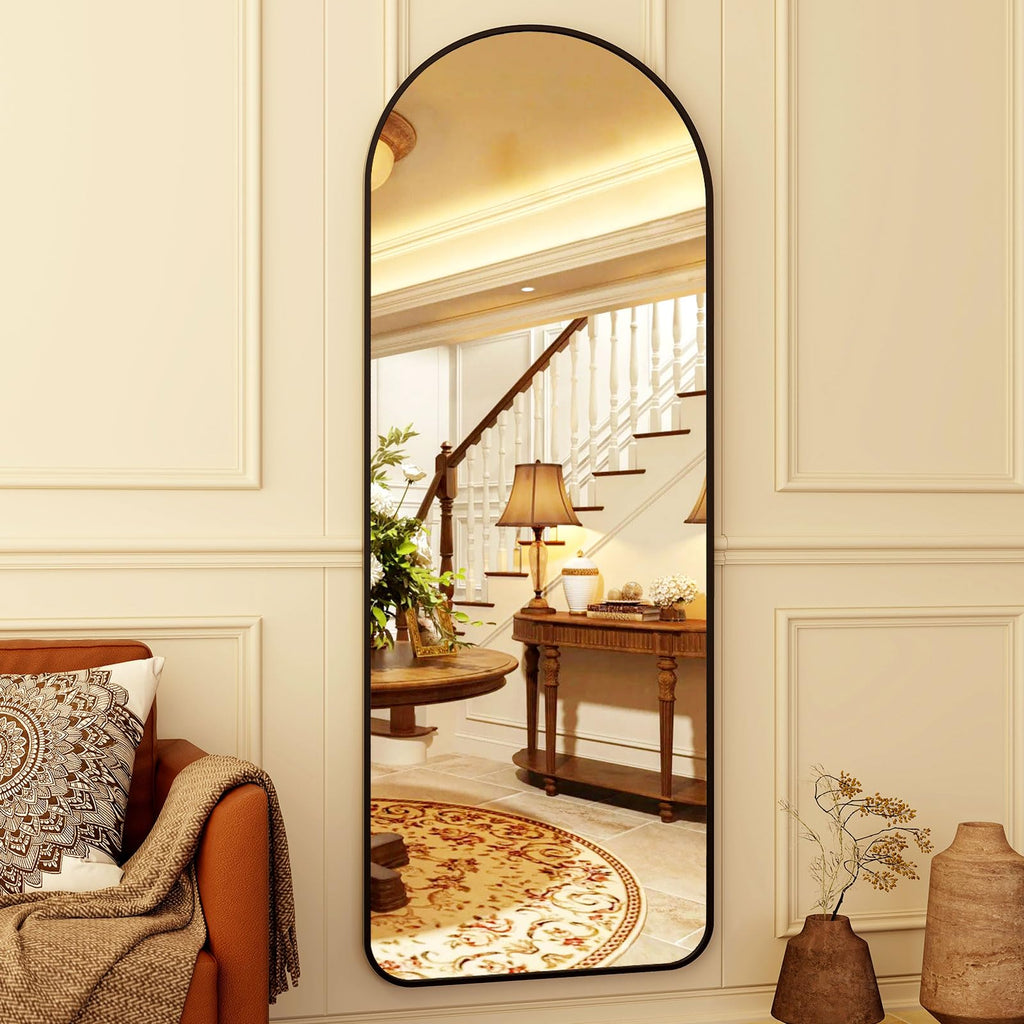 HARRITPURE 64"x21" Arched Full Length Mirror Floor Mirrors with Aluminum Alloy Frame Free-Standing Wall Mounted or Leaning Large Bedroom Dressing Mirror Modern & Contemporary Decor for Home,Black
