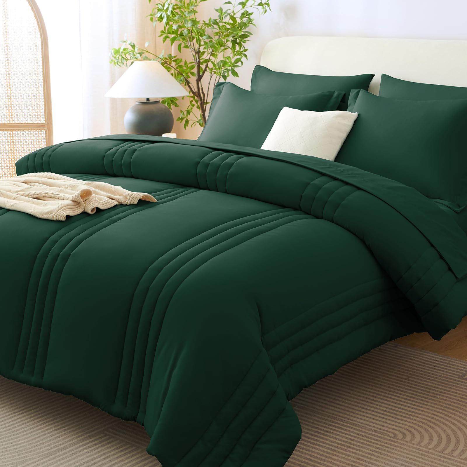 CozyLux Queen Size Comforter Sets - 7 Piece Bed in a Bag Olive Green Comforter Set with Sheets Luxury Bed Set All Seasons, Soft Bedding Set with Down Alternative Comforter, Sheets, Pillowcases & Shams