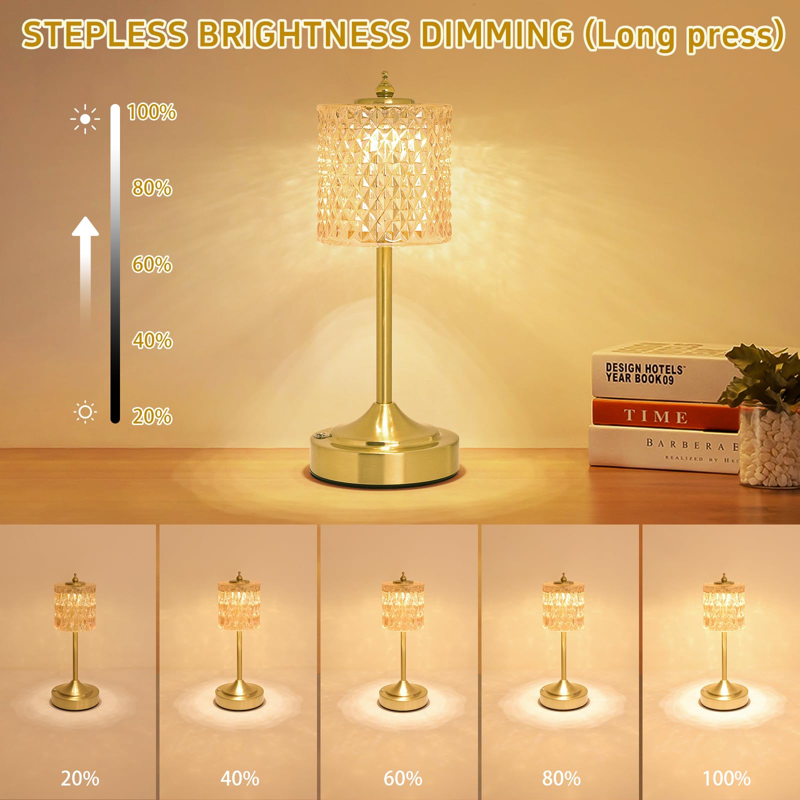 Cordless Lotus Flower Table Lamp, 5200mAh Rechargeable Battery Operated Portable Lamp, 3-Color Dimmable Touch Control Small Desk Lamp for Bedroom, Office, Kitchen, Nightstand,Room Decor (Flower Amber)