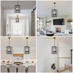 Black Gold Chandelier for Dining Room, Modern Farmhouse 3 Light Entryway Pendant Light Fixture Adjustable Geometric Industrial Rustic Foyer Light for Living Room Kitchen Island Hallway Bedroom