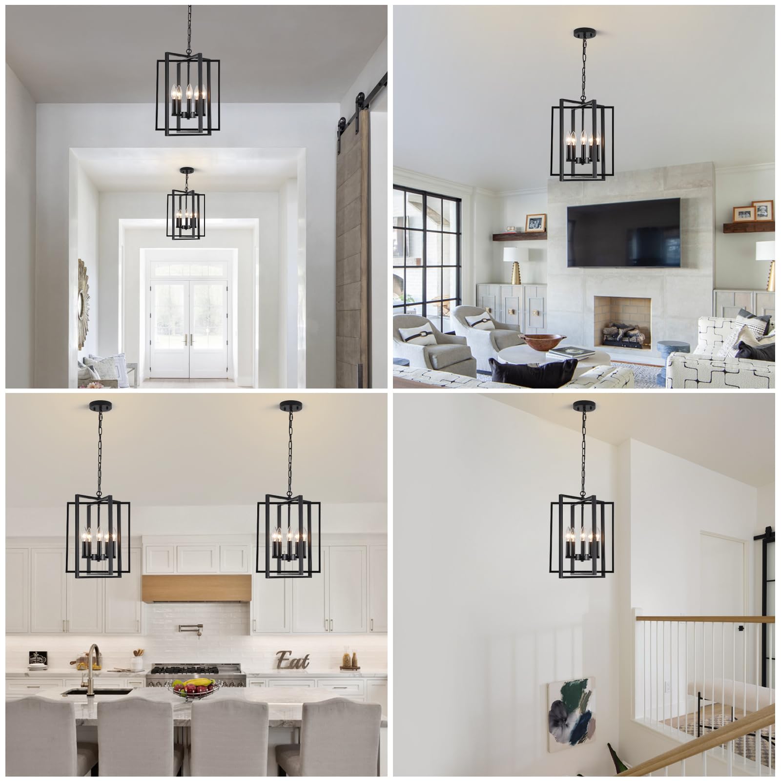 Black Gold Chandelier for Dining Room, Modern Farmhouse 3 Light Entryway Pendant Light Fixture Adjustable Geometric Industrial Rustic Foyer Light for Living Room Kitchen Island Hallway Bedroom