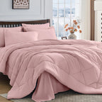 HEVUMYI 7 Pieces Queen Comforter Set, All Season Reversible Bed in a Bag, Ultra Soft Queen Bedding Set with Grey Comforter, Flat Sheet, Fitted Sheet, Pillowcases, Pillow Shams, Dark Grey