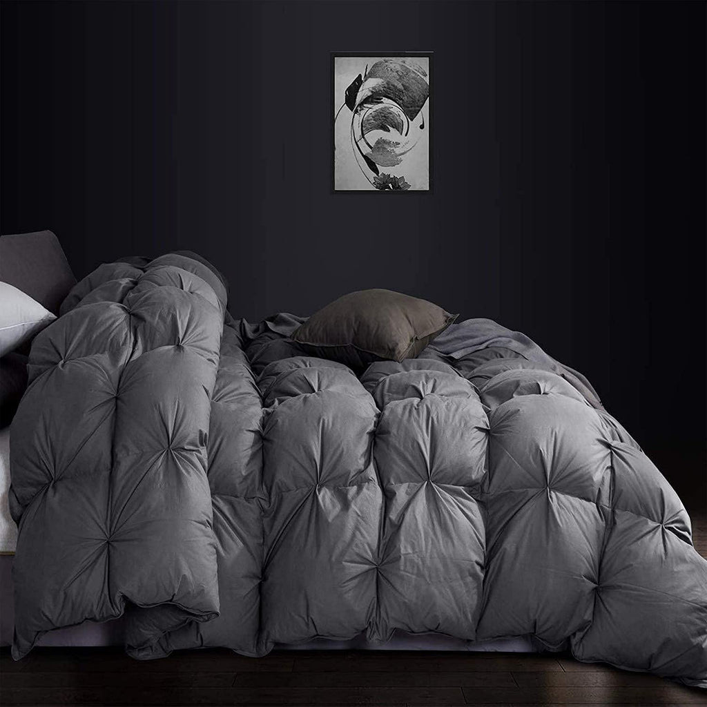 Luxurious White Solid Heavy Weight, Palatial King Size Goose Feathers Down Comforter for Winter Weather, 120 X 98 inches, Premium Baffle Box, 100% Egyptian Cotton Cover, 95 oz. Fill Weight