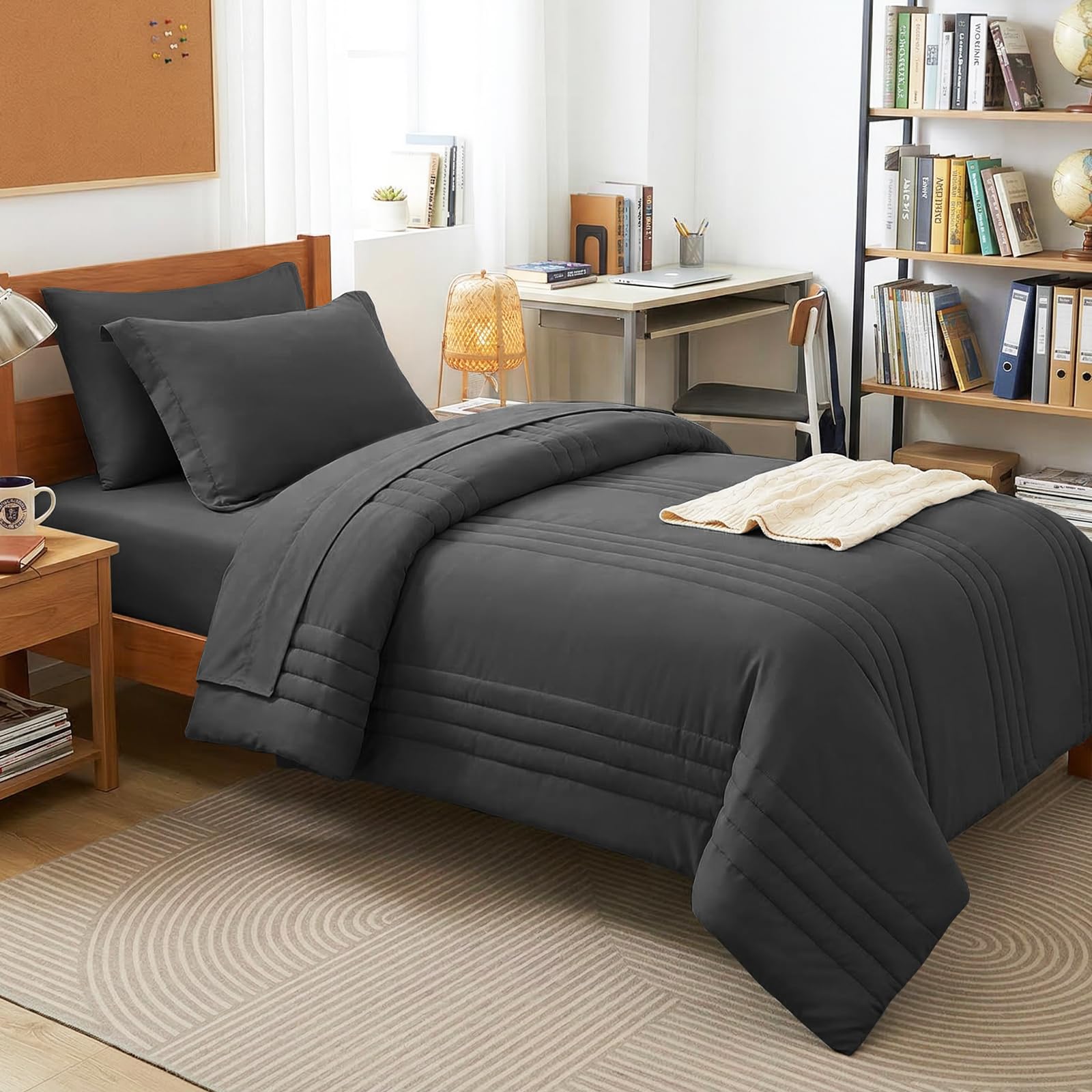 CozyLux Queen Size Comforter Sets - 7 Piece Bed in a Bag Olive Green Comforter Set with Sheets Luxury Bed Set All Seasons, Soft Bedding Set with Down Alternative Comforter, Sheets, Pillowcases & Shams
