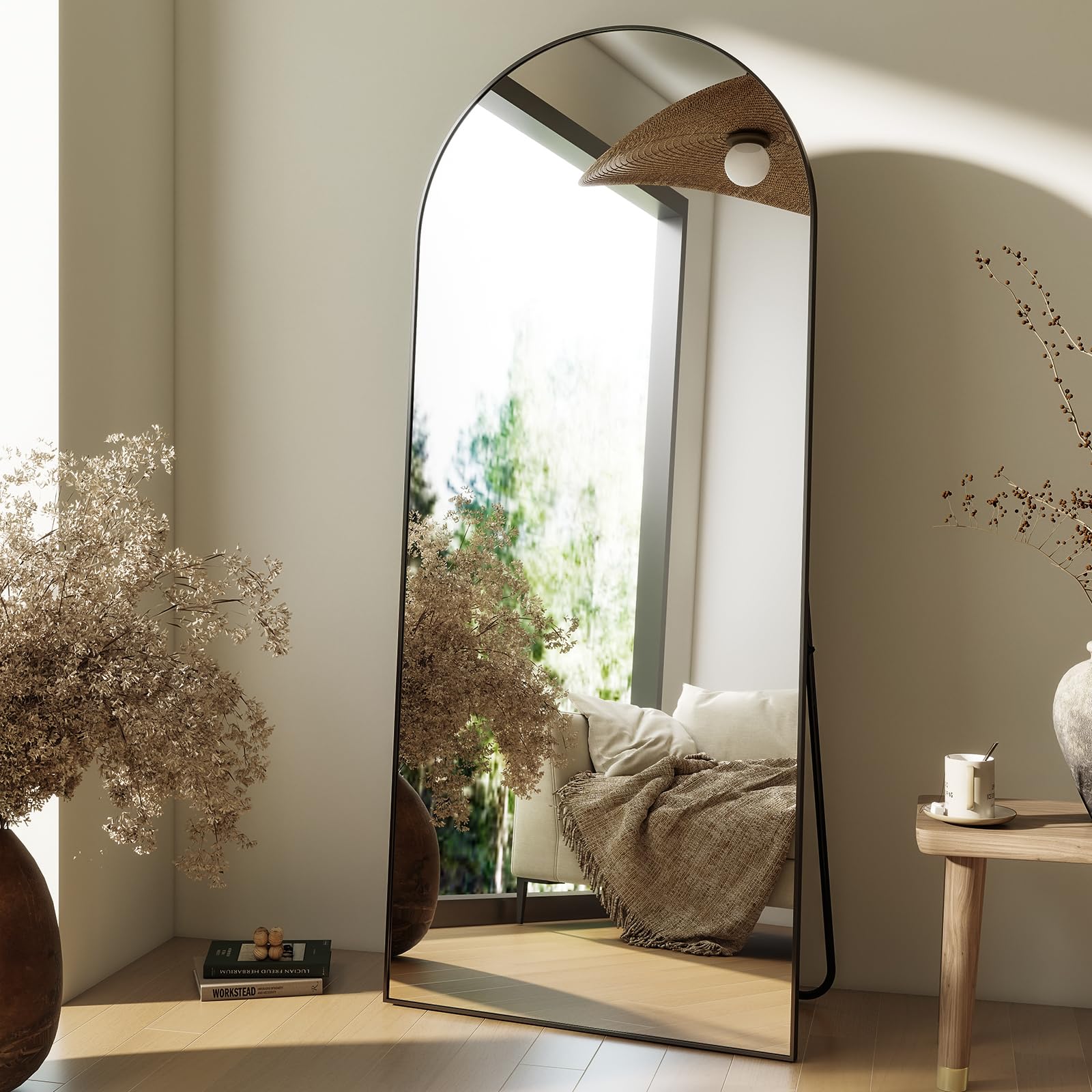 HARRITPURE 64"x21" Arched Full Length Mirror Floor Mirrors with Aluminum Alloy Frame Free-Standing Wall Mounted or Leaning Large Bedroom Dressing Mirror Modern & Contemporary Decor for Home,Black