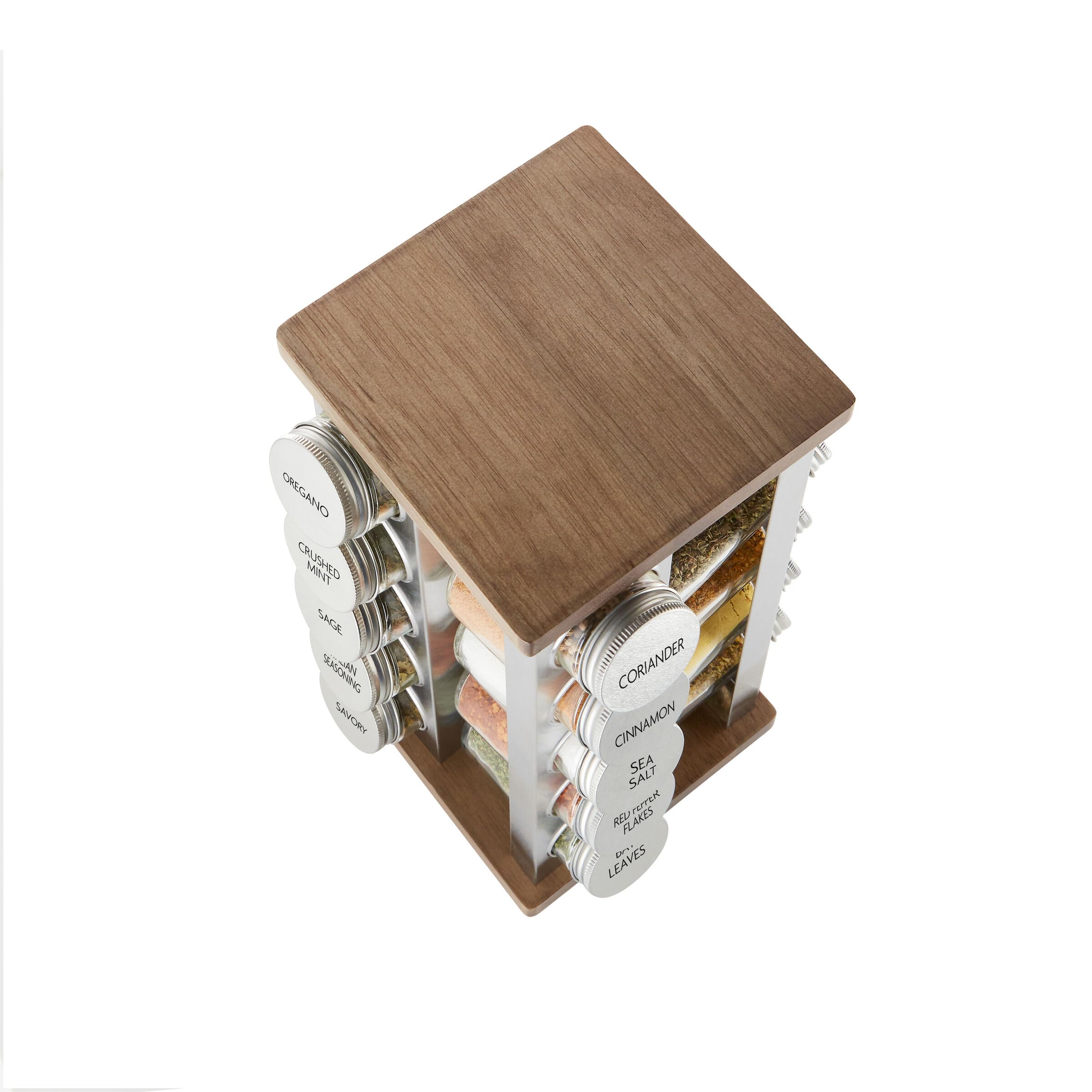 Kamenstein 20 Jar Revolving Countertop Spice Rack with Spices Included, FREE Spice Refills for 5 Years, Polished Stainless Steel with Black Caps, 30020