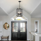 Black Gold Chandelier for Dining Room, Modern Farmhouse 3 Light Entryway Pendant Light Fixture Adjustable Geometric Industrial Rustic Foyer Light for Living Room Kitchen Island Hallway Bedroom