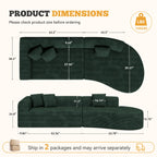 126" Curved Modular Sectional Sofa, Modern Boneless Couches for Living Room,No Assembly Required Cloud Couch,Brown Corduroy Fabric,1 PCS