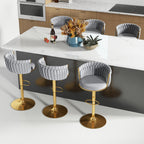 ABET Gold Bar Stool Set of 2, Velvet Swivel Barstools, Height Adjustable Counter Stools with Woven Back, Upholstered Modern Luxury Kitchen Stools with Footrest for Cafe, Pub, Black