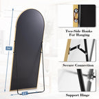 DUMOS Arched Full Length Mirror with Stand 64"x21" Floor Standing Aluminum Frame for Bedroom Body Hanging Leaning Modern Simple Home Decor Shatter-proorf Nano Glass Wall Living Room Cloakroom Black