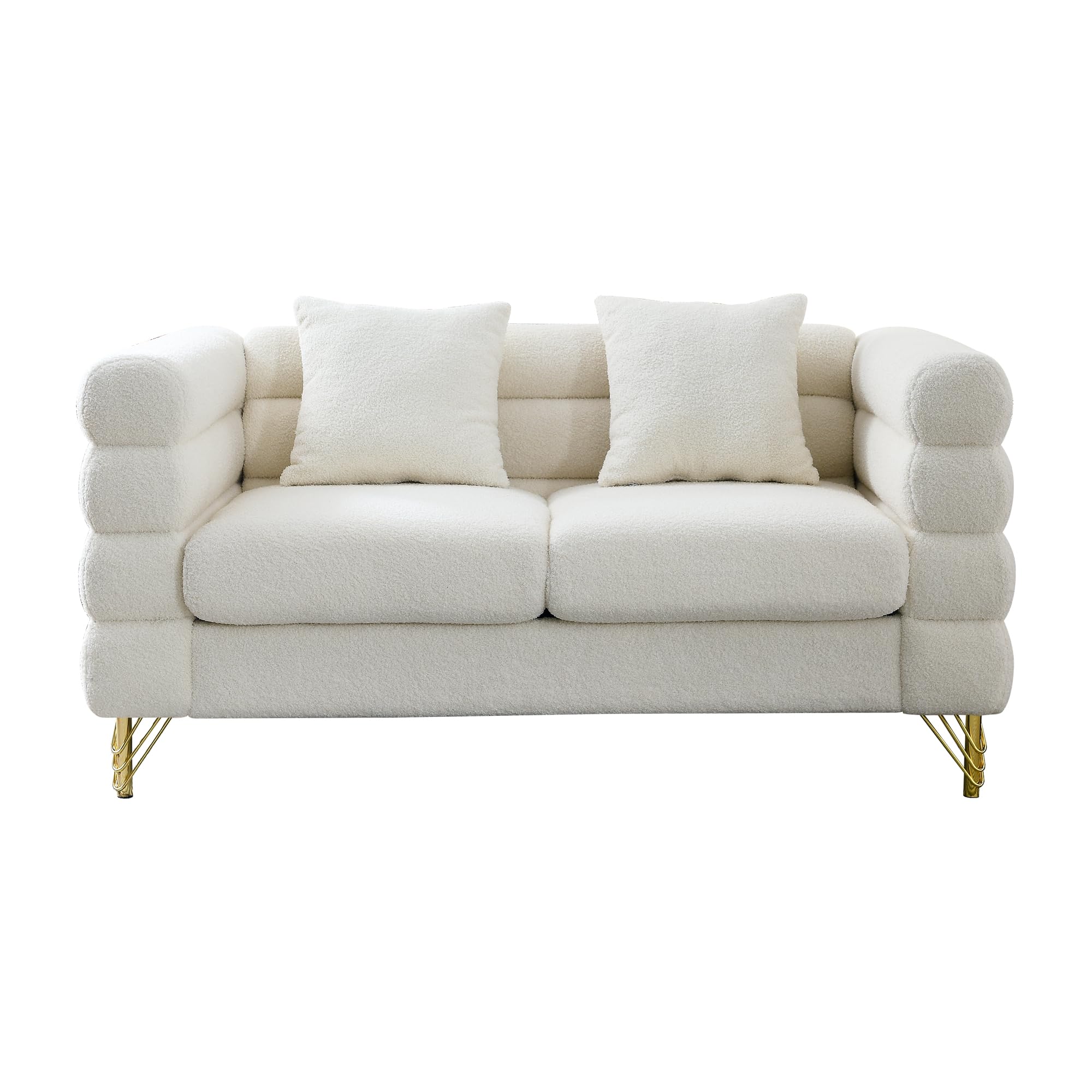 mikibama Modern Teddy Sectional Sofa, 81 Inch Oversized Sofa Couch, Luxury 3 Seater Deep Couch with 3 Pillows and Gold Metal Legs for Living Room, Bedroom, Apartment (Black)