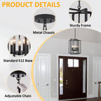 Black Gold Chandelier for Dining Room, Modern Farmhouse 3 Light Entryway Pendant Light Fixture Adjustable Geometric Industrial Rustic Foyer Light for Living Room Kitchen Island Hallway Bedroom