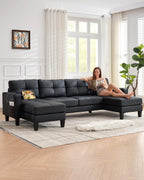 TYBOATLE 88" W Blue Faux Leather L Shaped Sectional Couches w/Side Pockets, Comfy Modular Convertible Sofas w/USB, Office Sofa Set with Chaise for Living Room, Bedroom (Blue, 3L)