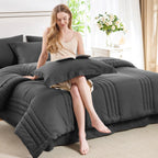 CozyLux Queen Size Comforter Sets - 7 Piece Bed in a Bag Olive Green Comforter Set with Sheets Luxury Bed Set All Seasons, Soft Bedding Set with Down Alternative Comforter, Sheets, Pillowcases & Shams